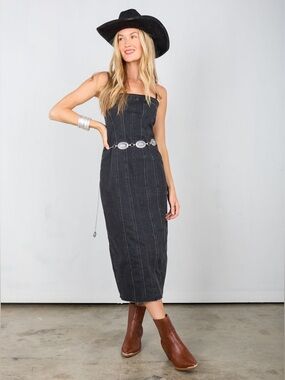 FOR GOOD BLACK MINERAL WASH DENIM MIDI size S